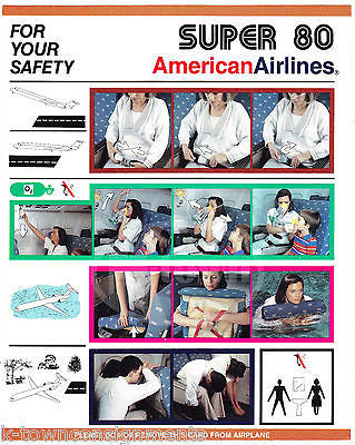 AMERICAN AIRLINES SUPER 80 FLIGHT VINTAGE GRAPHIC ADVERTISING SAFETY POSTER CARD - K-townConsignments