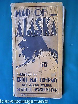 ALASKA KROLL MAP COMPANY LARGE VINTAGE TRAVEL SOUVENIR FOLD-OUT MAP - K-townConsignments