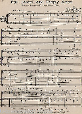 FRANK SINATRA FULL MOON & EMPTY ARMS VINTAGE GRAPHIC ILLUSTRATED SHEET MUSIC - K-townConsignments