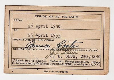 BRUCE COOTE US MARINE CORPS KOREAN WAR ERA SOLDIER'S ID CARD 1951 - K-townConsignments