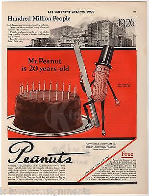 MR PEANUT 20th ANNIVERSARY BIRTHDAY ANTIQUE GRAPHIC MAGAZINE ADVERTISING PRINT - K-townConsignments