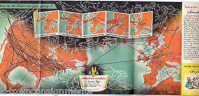 AMERICAN AIRLINES VINTAGE GRAPHIC ADVERTISING FOLD-OUT MAP TRAVEL BORCHURE - K-townConsignments