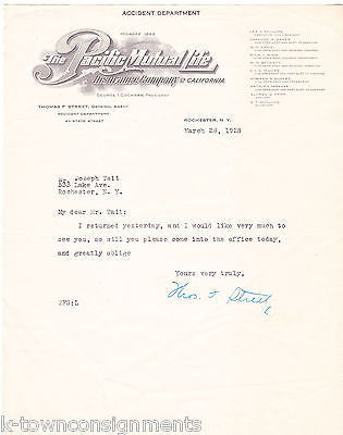 PACIFIC MUTUAL LIFE INSURANCE CALIFORNIA AUTOGRAPH SIGNED ENGRAVING LETTERHEAD - K-townConsignments