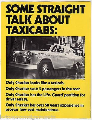 STRAIGHT TALK ABOUT TAXICABS CHECKER MOTORS GRAPHIC ADVERTISING POSTER FLYER - K-townConsignments