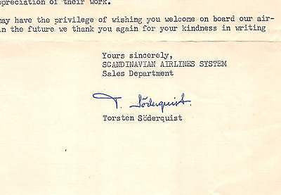 SCANDINAVIAN AIRLINES VINTAGE AUTOGRAPH SIGNED CUSTOMER SERVICE LETTERHEAD 1955 - K-townConsignments