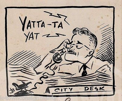 CITY MANAGER COMPLAINT CALLS ORIGINAL INK SKETCH BY WWII ARTIST JACK BRYAN - K-townConsignments