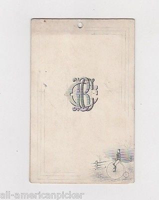 CRESCENT BICYCLE CLUB BOSTON ANTIQUE HIGH WHEEL BIKE ODD FELLOWS DANCE CARD 1882 - K-townConsignments