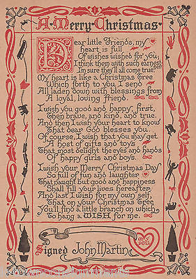 MERRY CHRISTMAS FRIENDS POEM ANTIQUE NURSERY RHYME GRAPHIC ILLUSTRATION PRINT - K-townConsignments