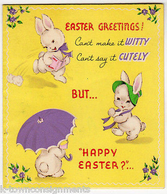 Happy Easter Absolutely! Cute Bunny Rabbits Vintage Graphic Art Greetings Card - K-townConsignments