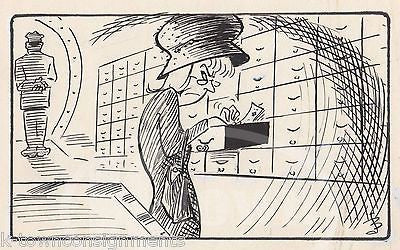 BANK VAULT SAFE DEPOSIT BOX HUMOR ORIGINAL CARTOONIST SIGNED INK DRAWING SKETCHE - K-townConsignments