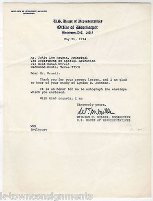 WILLIAM MILLER US CONGRESS DOORKEEPER VINTAGE AUTOGRAPH SIGNED LETTERHEAD 1974 - K-townConsignments