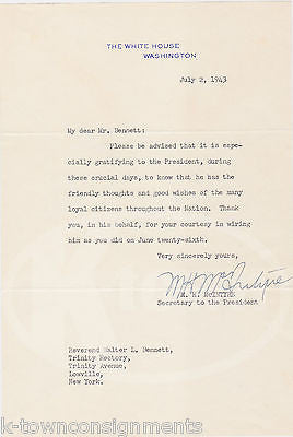 M. H. McINTYRE WWII SECRETARY TO PRESIDENT ROOSEVELT SIGNED WARTIME LETTER 1943 - K-townConsignments