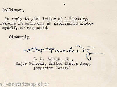 E. P. PARKER WWII GENERAL 78th INFANTRY ORIGINAL AUTOGRAPH SIGNED LETTER 1947 - K-townConsignments