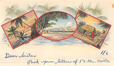 WWII SOLDIER'S LETTER HOME FROM WAIKIKI BEACH HAWAII W/ SURFING STICKER ON COVER - K-townConsignments