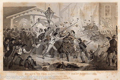 MASSACHUSETTS 6th BALTIMORE ATTACK SCENE ANTIQUE GRAPHIC ENGRAVING PRINT 1863 - K-townConsignments