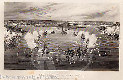 BATTLE OF PORT ROYAL CIVIL WAR NAVAL SCENE ANTIQUE GRAPHIC ENGRAVING PRINT 1863 - K-townConsignments