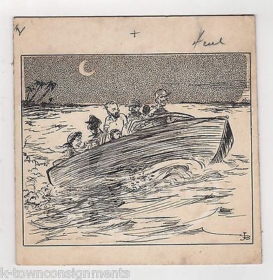 IMMIGRANTS BOAT TRIP TO MIAMI ORIGINAL NEWSPAPER CARTOON INK SKETCH DRAWING - K-townConsignments