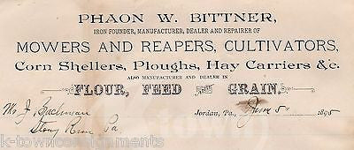 PHOAN BITTNER FARM CULTIVATORS JORDAN PA ANTIQUE SIGNED STATIONERY LETTER 1895 - K-townConsignments