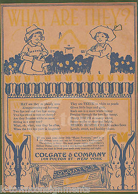 COLGATE TOOTHPASTE DENTAL CREAM LITTLE BUNNIES ANTIQUE GRAPHIC ADVERTISING PRINT - K-townConsignments