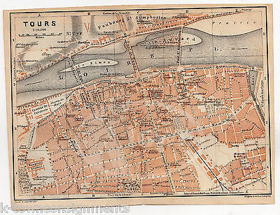 TOURS FRANCE FAUBOURG ST SYMPHORIEN ANTIQUE TRAVEL CITY MAP WAGNER  LEIPZIG 1909 - K-townConsignments
