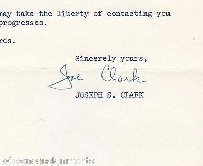 JOSEPH CLARK PENNSYLVANIA SENATOR AUTOGRAPH SIGNED RE-NOMINATION REQUEST LETTER - K-townConsignments