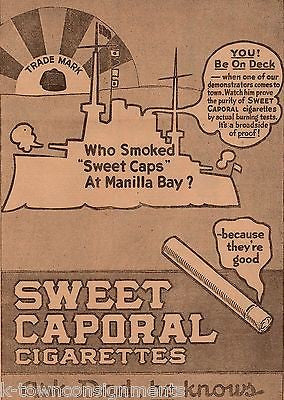 GEORGE DEWEY BATTLE AT MANILA BAY ANTIQUE SWEET CAP CIGARETTES AD POSTER PRINT - K-townConsignments