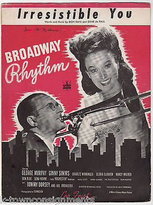 BROADWAY RYTHM MOVIE IRRESISTIBLE YOU GINNY SIMMS VINTAGE GRAPHIC SHEET MUSIC - K-townConsignments