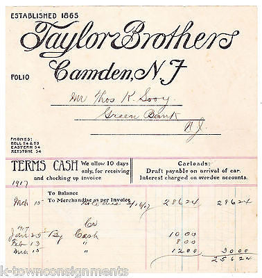 TAYLOR BROTHERS GRAIN & FEED CAMDEN NEW JERSEY ANTIQUE ADVERTISING SALES RECEIPT - K-townConsignments