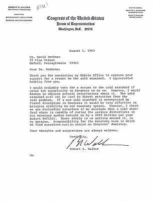 BOB WALKER PENNSYLVANIA CONGRESS ORIGINAL AUTOGRAPH SIGNED GOLD STANDARD LETTER - K-townConsignments