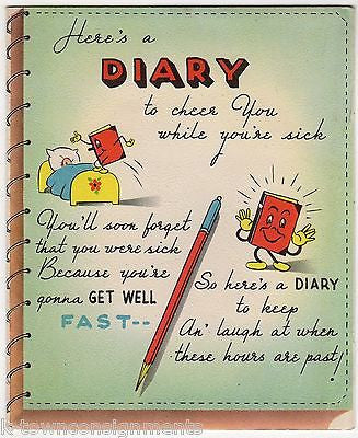 Get Well Diary Health Checklist Vintage Humorous Graphic Art Greetings Card - K-townConsignments