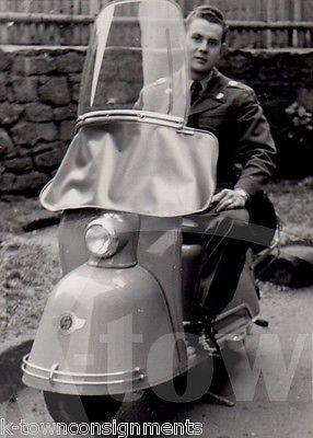 MILITARY MAN IN UNIFORM RIDING NICE OLD VESPA SCOOTER VINTAGE SNAPSHOT PHOTO - K-townConsignments