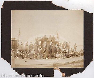 EARLY AMERICAN FERRY BOAT ALLEN JULY 1916 ANTIQUE GROUP PHOTO ON BOARD - K-townConsignments