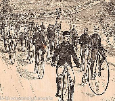 HIGH WHEEL BICYCLES WHEELMEN BIKE PARADE ANTIQUE GRAPHIC ENGRAVING PRINT 1883 - K-townConsignments