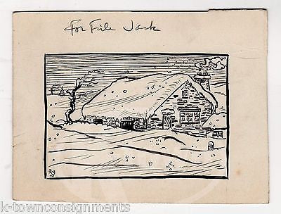 SNOWBOUND WINTER COTTAGE ORIGINAL INK SKETCH DRAWING WWII ARTIST JACK BRYAN - K-townConsignments