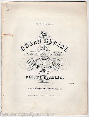 THE OCEAN BURIAL GEORGE ALLEN SEA BALLAD ANTIQUE ENGRAVING SHEET MUSIC 1850 - K-townConsignments