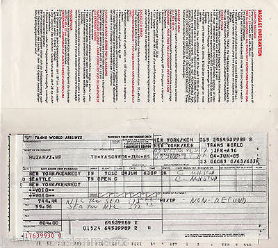 TWA AIRLINES NEW YORK SEATTLE VINTAGE GRAPHIC ADVERTISING FLIGHT TICKET STUB - K-townConsignments