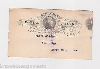 KUTZTOWN PENNSYLVANIA FOUNDING FAMILY ANTIQUE BERKS COUNTY POSTED POSTCARD 1891 - K-townConsignments