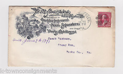 PM SHARPLES DAIRY CREAMERY WEST CHESTER PA ANTIQUE ADVERTISING MAIL COVER 1891 - K-townConsignments