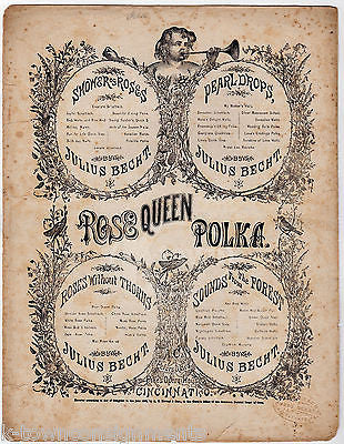 ROSE QUEEN POLKA PIKE'S OPERA HOUSE ANTIQUE GRAPHIC ENGRAVING SHEET MUSIC 1866 - K-townConsignments