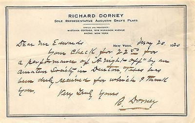 RICHARD DORNEY BRONX NY MUSIC MANAGER AUTOGRAPH SIGNED PERFORMANCE PAYMENT 1920 - K-townConsignments