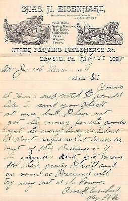 CHARLES EISENHARD OLEY PENNSYLVANIA ANTIQUE SIGNED GRAPHIC ADVERTISING LETTER - K-townConsignments