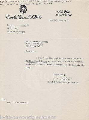 KING VICTOR EMANUEL ROYAL ITALIAN CONSUL STAFF AUTOGRAPH SIGNED LETTERHEAD 1934 - K-townConsignments
