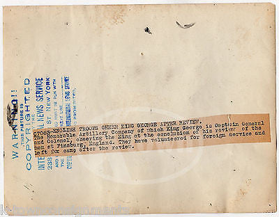 WWI BRITISH ARTILLERY TROOPS SALUTE ON KING GEORGE REVIEW ANTIQUE PRESS PHOTO - K-townConsignments