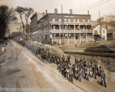 EARLY AMERICAN MARCHING BAND PARADE LARGE ANTIQUE ALBUMIN PHOTOGRAPH ON BOARD - K-townConsignments