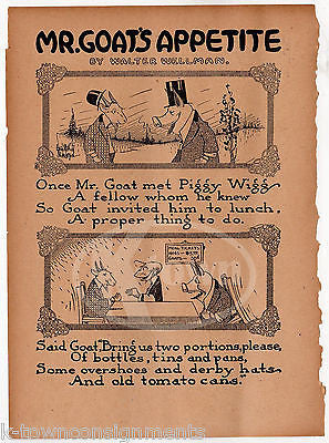 GOATS DIET HUMOROUS POEM ANTIQUE NURSERY RHYME GRAPHIC ILLUSTRATION PRINT - K-townConsignments