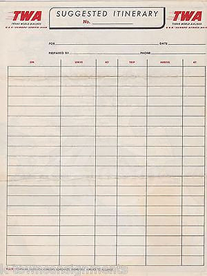 TWA TRANS WORLD AIRLINES VINTAGE UNUSED ITINERARY GRAPHIC ADVERTISING SHEET - K-townConsignments