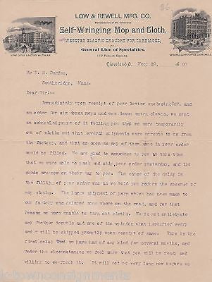 LOW & REWELL SELF WRINGING MOP INVENTION CLEVELAND ENGRAVING STATIONERY LETTER - K-townConsignments