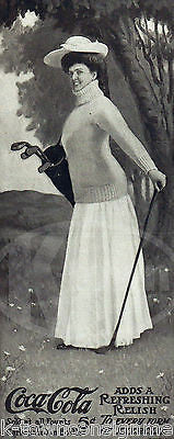 VICTORIAN LADY GOLFER ANTIQUE GRAPHIC ART COCA-COLA COKE SODA ADVERTISING PRINT - K-townConsignments