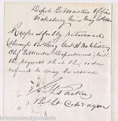 CIVIL WAR PEMBERTON VICKSBURG SURRENDER MONUMENT OFFICIAL MILITARY LETTERS 1866 - K-townConsignments