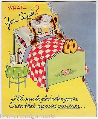 What- You Sick? Whoopee! Cute Dancing Cat Vintage Graphic Get Well Greeting Card - K-townConsignments